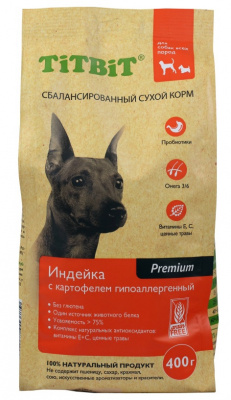 TiTBiT 0,4кг индейка с картофелем сухой гипоаллергенный для собак всех пород (13779)