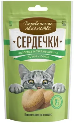 Деревенские Лакомства 0,03кг сердечки здоровье мочевыводящих путей и почек, для кошек (76050762) фото