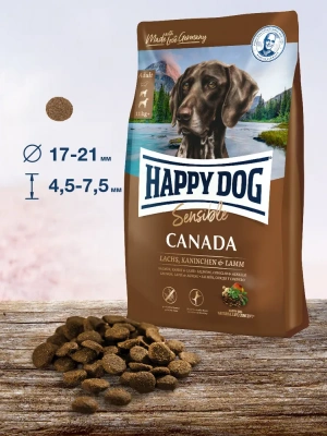 Happy Dog Supreme Sensible Canada 2,8кг лосось кролик ягненок картофель сухой для собак средних и крупных пород и щенков с 6м с чувствительным пищеварением фото