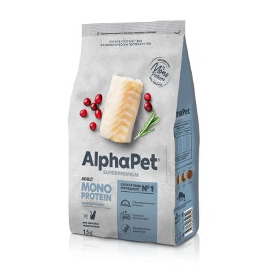 AlphaPet Superpremium Monoprotein (АльфаПет) 1,5кг из белой рыбы сухой для кошек (652840) фото