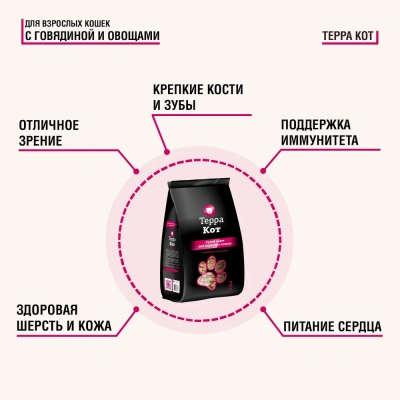Терра Кот 2кг говядина и овощи сухой для взрослых кошек (772383) фото