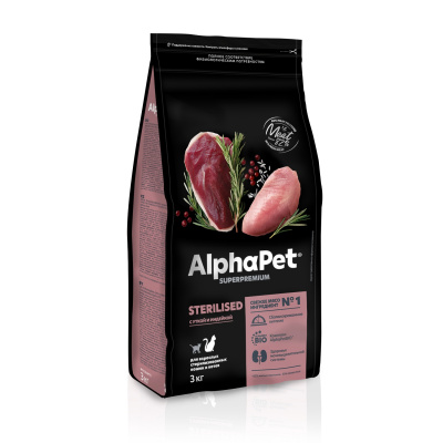AlphaPet Superpremium (АльфаПет) 3кг с уткой и индейкой сухой для стерилизованных кошек (651713) фото