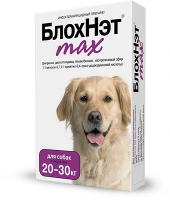 БлохНэт max капли 3мл (1доза) от блох и клещей 20-30кг для собак (ЛИЦЕНЗИЯ)