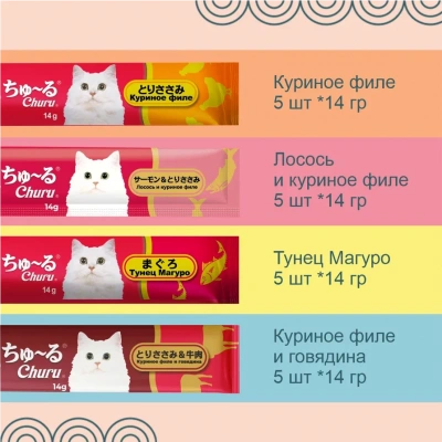 Inaba Ciao Churu 20*0,014кг Ассорти (тунец, куриное филе) лакомство-пюре для кошек фото