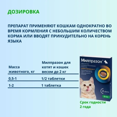 Милпразон (KRKA) 4/10мг 2таб. антигельминтик для котят и кошек весом до 2кг, 1таб./1-2кг (ЛИЦЕНЗИЯ) фото
