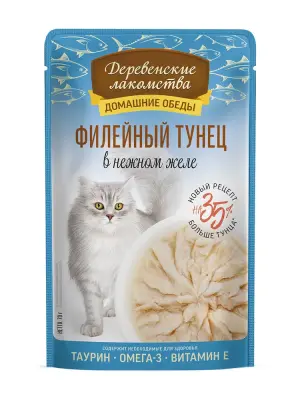 Деревенские лакомства Домашние обеды 0,07кг Филейный тунец в нежном желе пауч для кошек (79217995) New фото