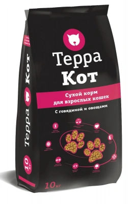 Терра Кот 10кг говядина и овощи сухой для взрослых кошек (772390) фото