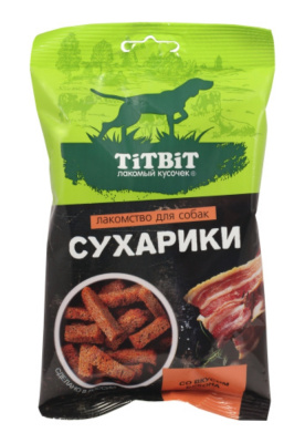 TiTBiT 0,055кг сухарики со вкусом бекона лакомство для собак
