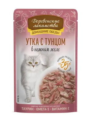 Деревенские лакомства Домашние обеды 0,07кг Утка с тунцом в нежном желе пауч для кошек (79218893) New фото