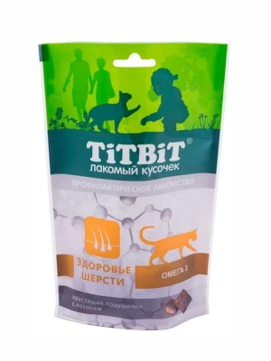 TiTBiT 0,06кг хрустящие подушечки для кошек с лососем для здоровья шерсти фото