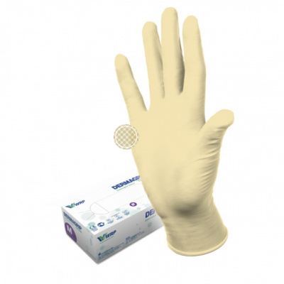 Перчатки DERMAGRIP CLASSIC смотровые латексные нестерильные неопудренные,S (50)