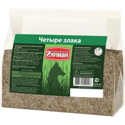 102104002 Каша моментальная для собак Четвероногий гурман "Хлопья 4 злака", 400 г