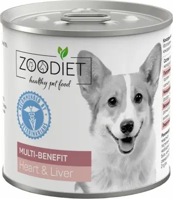 809141008 Корм влажный полнорационный диетический для собак Zoodiet Immune Support Heart&Liver/Сердце и печень, 240 г