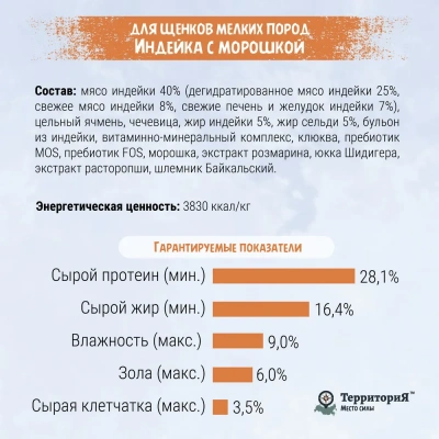 ТерриториЯ Кавказ 5кг индейка с морошкой сухой для взрослых собак мелких пород (560209) фото