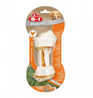 Косточка (8in1) жевательная Delights М с курицей для средних и крупных собак, 14.5см, 65г (2434) фото