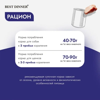Best Dinner Super Premium Мясные деликатесы 0,34кг перепелка консервы для взрослых и щенков с 6 мес. фото