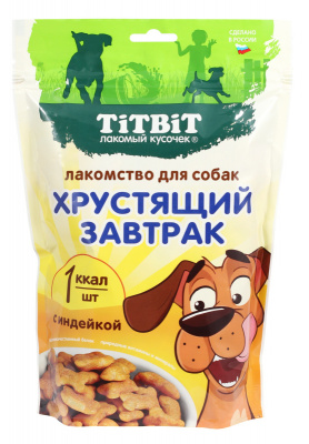 TiTBiT 0,35кг завтрак хрустящий с индейкой для собак всех пород 