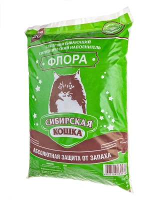 Наполнитель (Сибирская кошка) 20л Флора древесный, гранулы 6мм для кошек фото