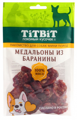 TiTBiT 0,1кг медальоны из баранины лакомство для собак мини пород