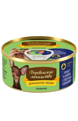 Деревенские лакомства Домашние обеды 0,1кг фрикасе кролик с сердечками и морковкой консервы для собак (76135467) фото