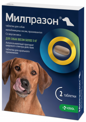 Милпразон (KRKA) 12,5/125мг 2таб. антигельминтик для собак свыше 5кг, 1таб./5-25кг (ЛИЦЕНЗИЯ) фото