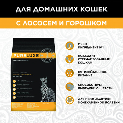 PURELUXE 0,4кг Элитное Питание для кошек домашних с лососем и горошком (940118)