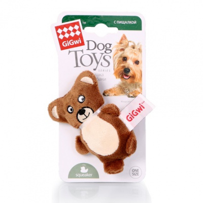 Игрушка (GiGWi) Мишка с 2-мя пищалками 9см, иск. мех (И-75023) для собак фото