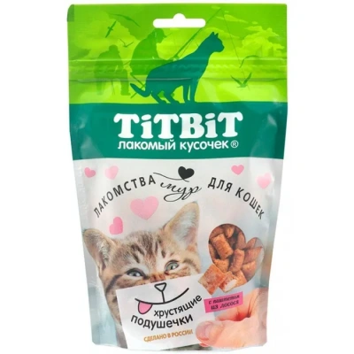 TiTBiT 0,1кг хрустящие подушечки для кошек с паштетом из говядины