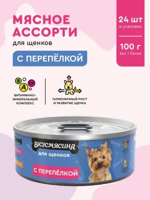 703101003 Корм влажный для щенков ВКУСМЯСИНА с перепелкой, 100 г фото