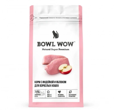 Bowl Wow 4кг с индейкой и яблоком сухой для кошек (660095) фото