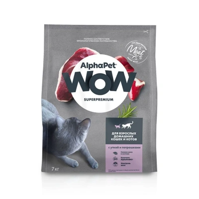 AlphaPet WOW (АльфаПет) 7кг с уткой и потрошками сухой для взрослых кошек (652079) фото