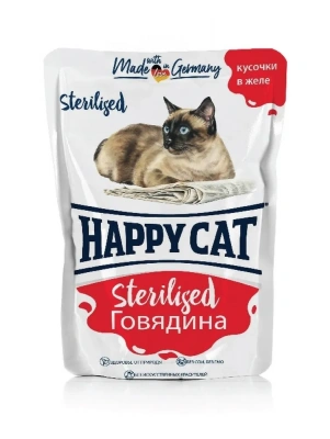 Happy Cat 0,1кг говядина кусочки в соусе для стерилизованных кошек (402649) фото